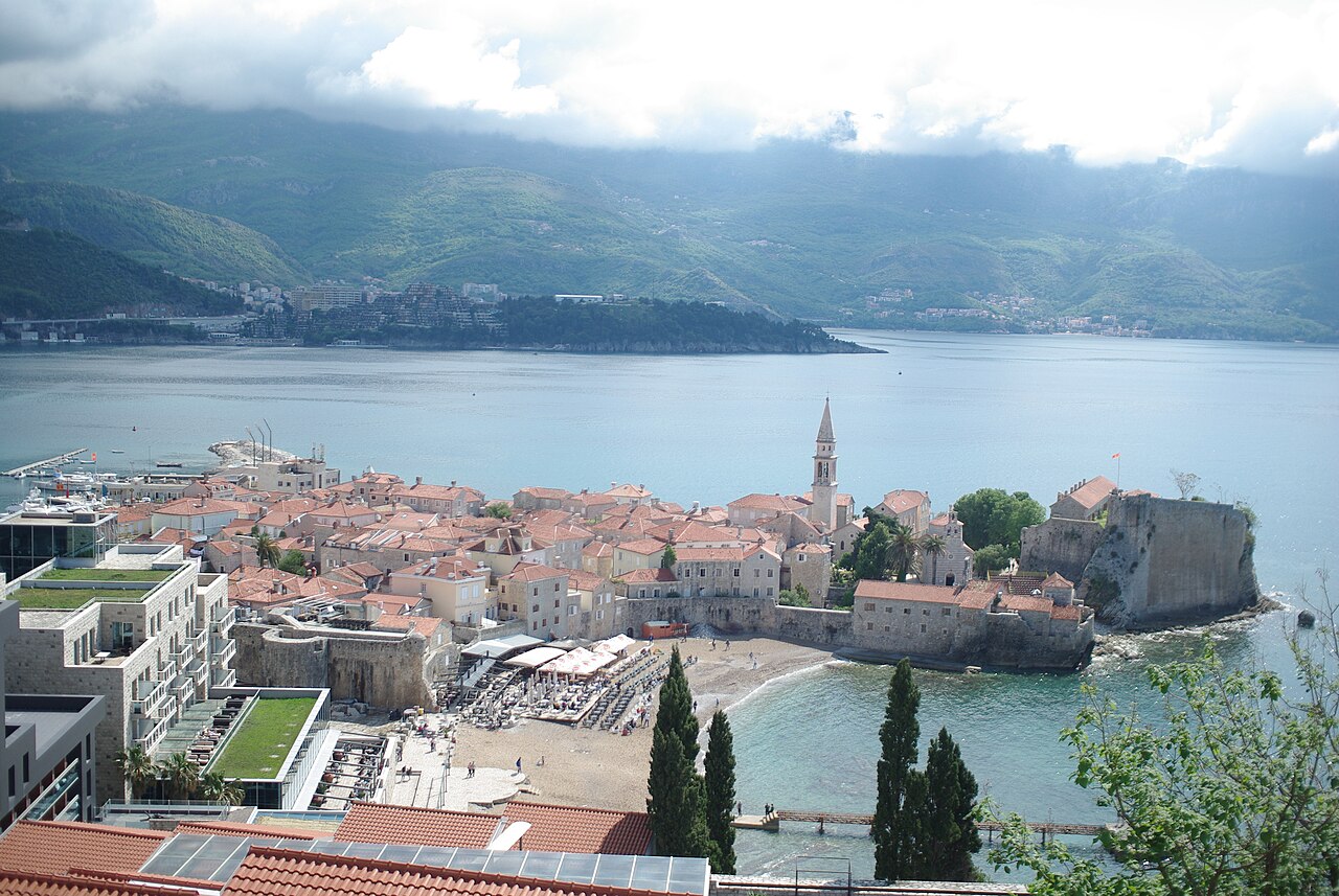 Budva’s Old Town and the Sveti Stefan Terrace in Budva, Montenegro